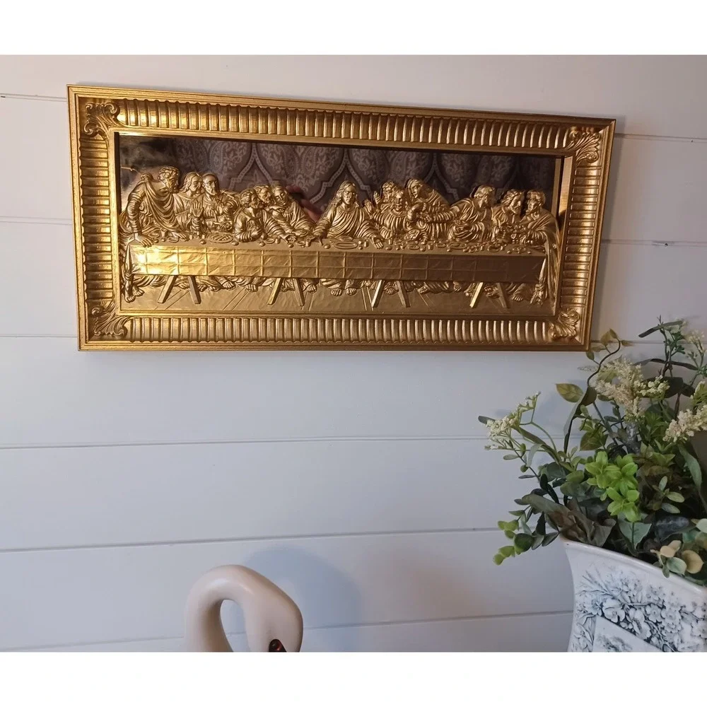 Vintage homco last supper gold mirror wall hanging